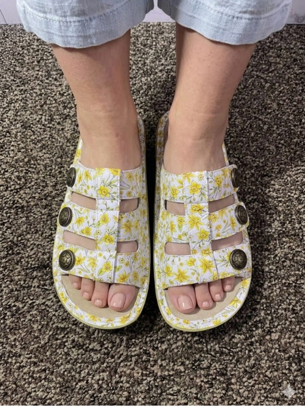 ALEGRIA, Floral Triple-Strap,Sandals in Yellow size:38(7.5)